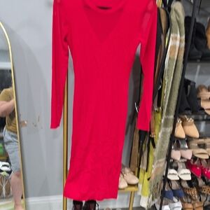 Source Unknown Vibrant Red Long Sleeve Dress
